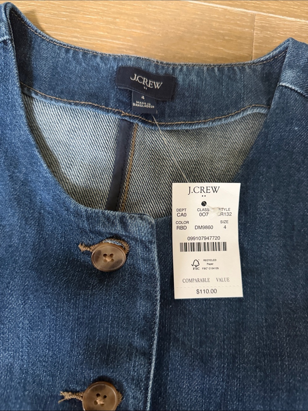 NWT J. Crew Dark Indigo Long Denim Button-Front Vest | 4 - Picture 5 of 9